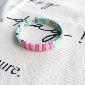 Roxanne Assoulin Stretch Bracelet - Rainbow Brite - Light Blue Pink And Orange G